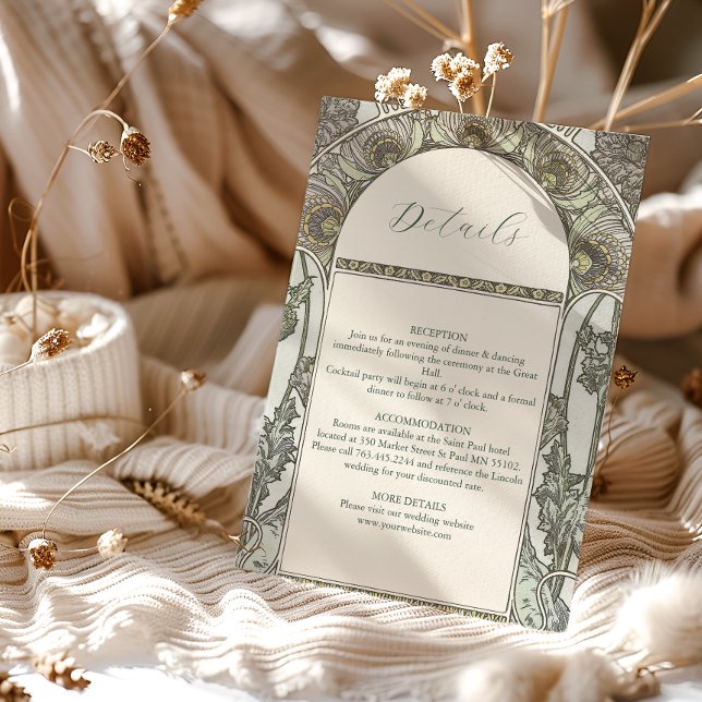 Bougainvillea Green Art Nouveau Mucha Wedding Enclosure Card (Creator Uploaded)