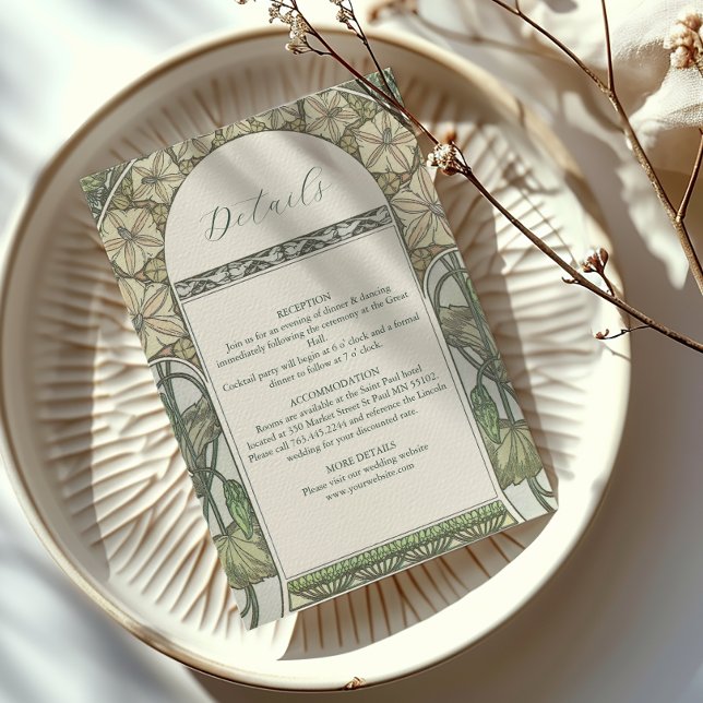 Bougainvillea Green Art Nouveau Mucha Wedding Enclosure Card (Creator Uploaded)