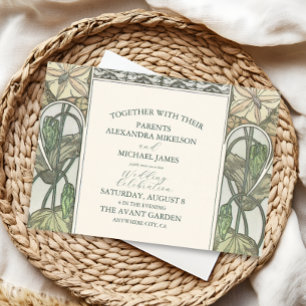 Bougainvillea Green Art Nouveau Mucha Wedding Invitation