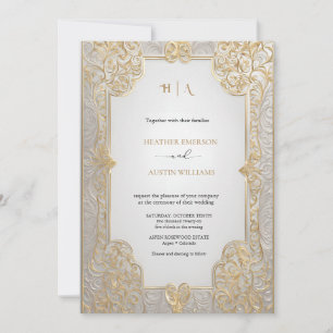 Bougainvillea Green Gold Wedding Art Nouveau Mucha Invitation