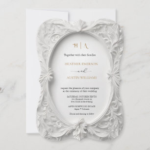 Bougainvillea Green Gold Wedding Art Nouveau Mucha Invitation