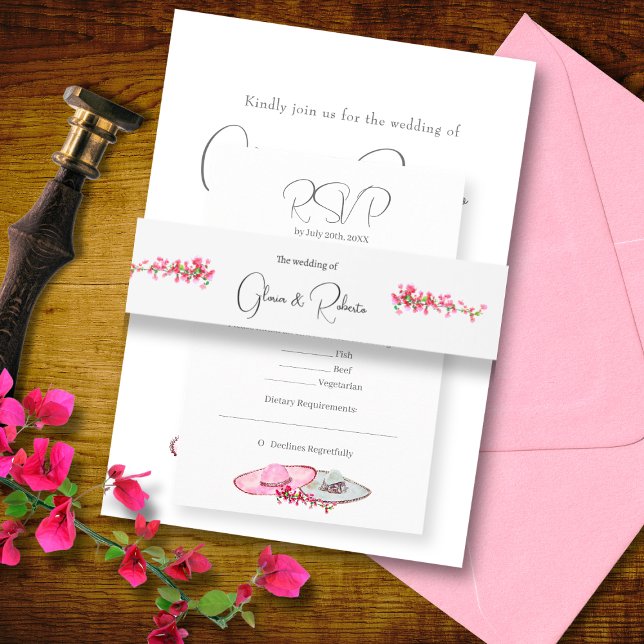 Bougainvillea Hacienda Boho Mexican Wedding Invitation Belly Band (Creator Uploaded)