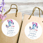 Bougainvillea Mediterranean bridal shower favour Classic Round Sticker<br><div class="desc">Bougainvillea blue and white Mediterranean themed bridal shower thank you favour gift stickers</div>