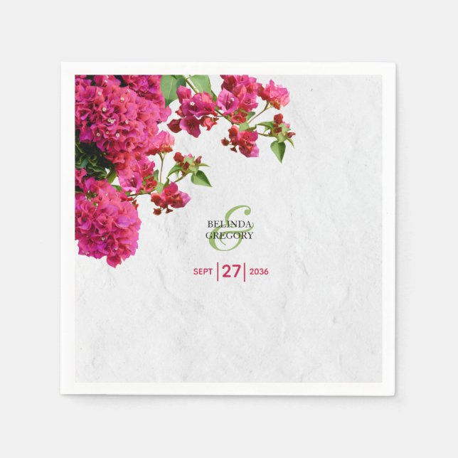Bougainvillea Mediterranean Greek Island Wedding  Napkin (Front)