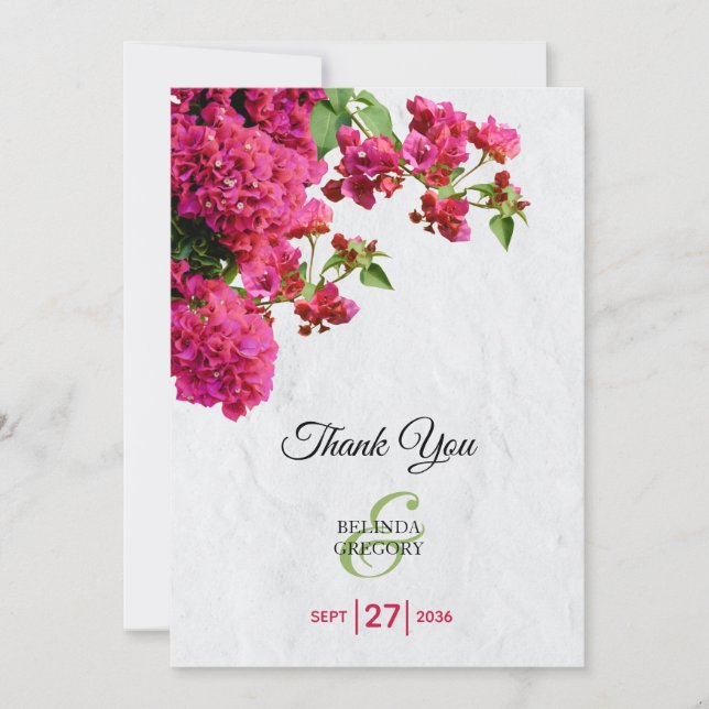 Bougainvillea Mediterranean Greek Island Wedding Thank You Card (Front)