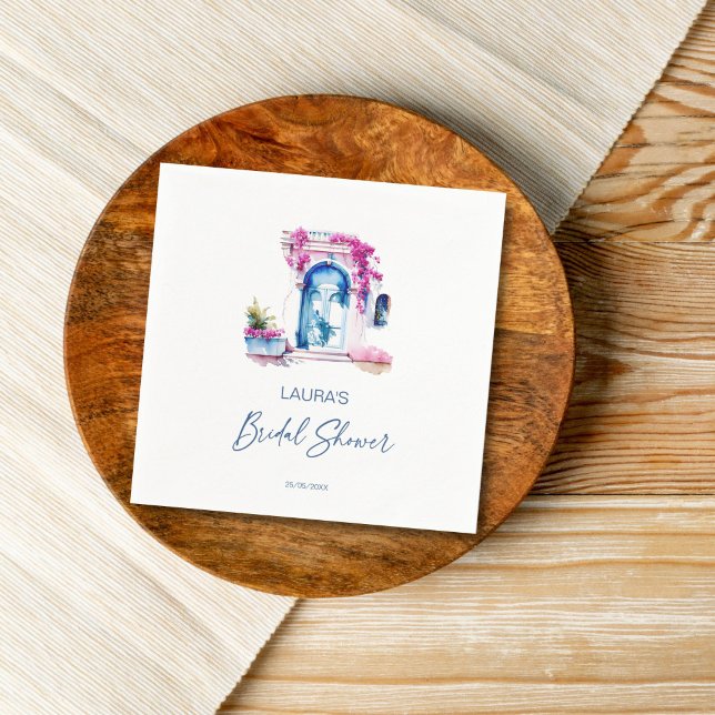 Bougainvillea Mediterranean themed bridal shower Napkin (Bougainvillea Mediterranean themed bridal shower Napkins personalized tableware template napkins)