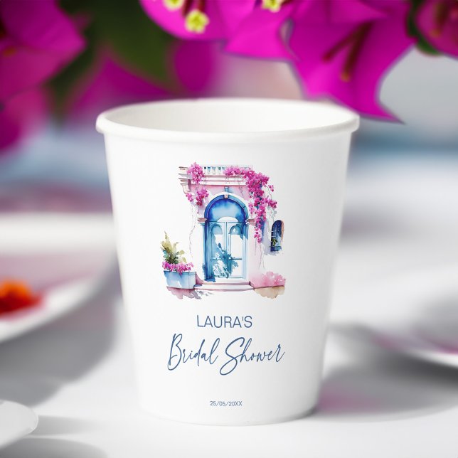 Bougainvillea Mediterranean themed bridal shower Paper Cups (Bougainvillea Mediterranean themed bridal shower template Paper Cups personalized tableware)