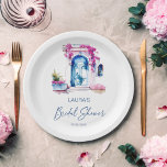 Bougainvillea Mediterranean themed bridal shower Paper Plate<br><div class="desc">Bougainvillea blue and white Mediterranean themed bridal shower personalised tableware template party plates</div>