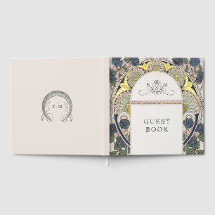 Bougainvillea Navy Blue Gold Wedding Art Nouveau Guest Book