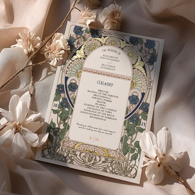 Bougainvillea Navy Blue Gold Wedding Program (Creator Uploaded)