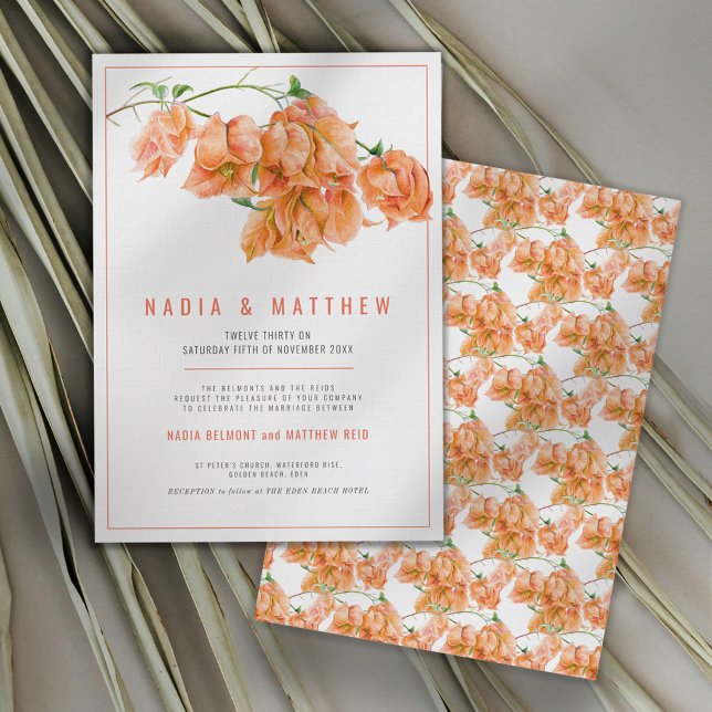 Bougainvillea orange apricot watercolor wedding invitation (Creator Uploaded)