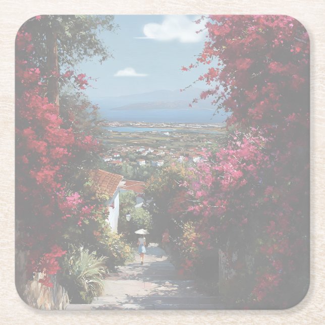 Bougainvillea path | Acrylic   Square Paper Coaster (Front)