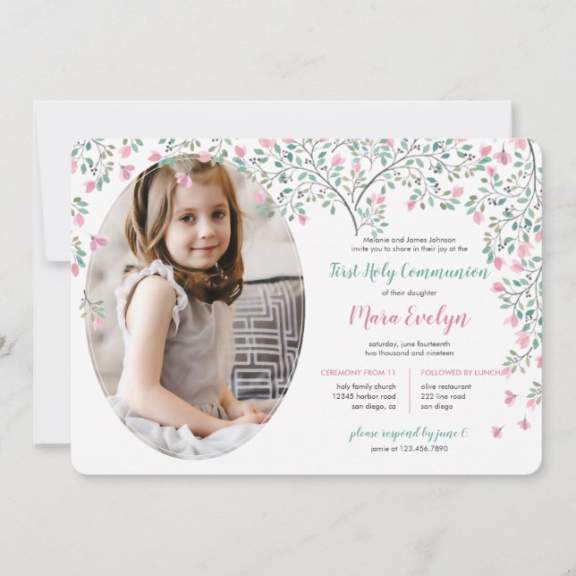 Bougainvillea Photo First Holy Communion Invitation (Front)
