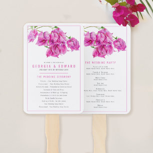 Bougainvillea pink watercolor wedding program hand fan