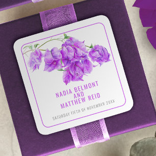 Bougainvillea purple watercolor wedding favor square sticker