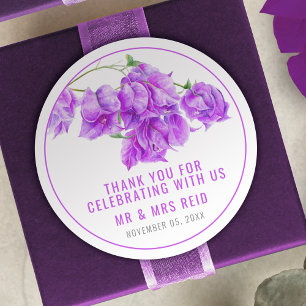 Bougainvillea purple watercolor wedding favour classic round sticker