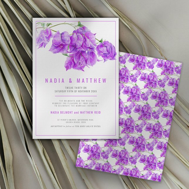 Bougainvillea purple watercolor wedding invitation (Creator Uploaded)