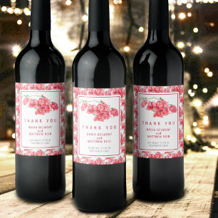 Bougainvillea red pink watercolor summer wedding wine label