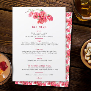 Bougainvillea red pink watercolor wedding Bar Menu