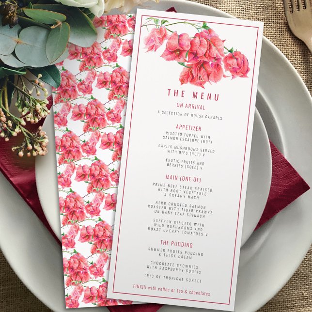Bougainvillea red pink watercolor wedding menu (Creator Uploaded)