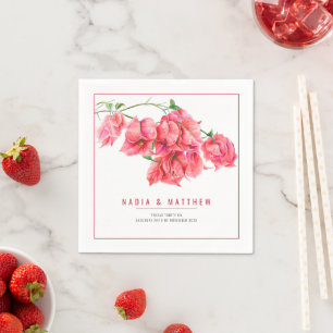 Bougainvillea red watercolor botanical wedding art napkin