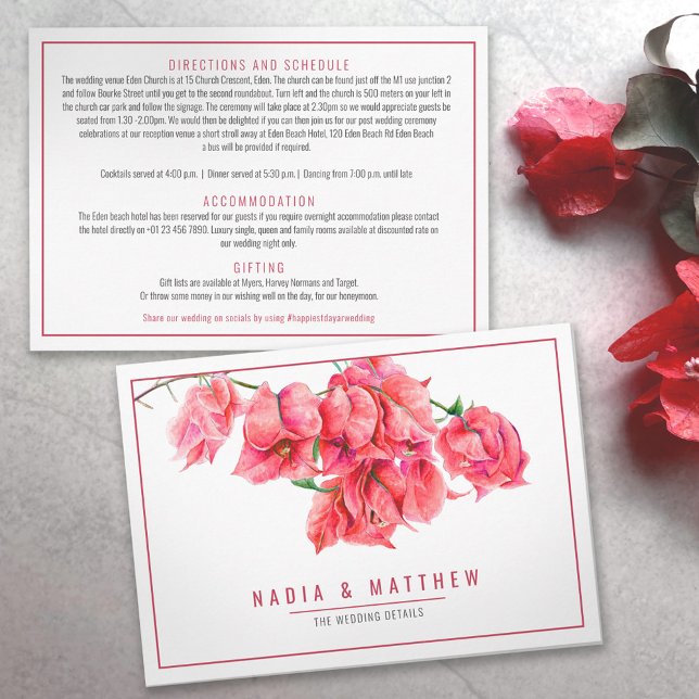 Bougainvillea red watercolor wedding details enclosure card (Creator Uploaded)