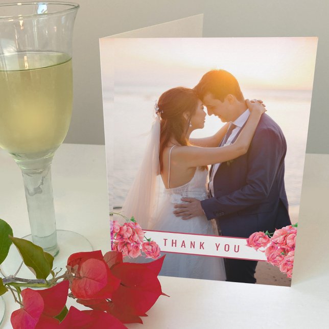 Bougainvillea red watercolor wedding thank you card (Creator Uploaded)