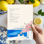 Bougainvillea Santorini Destination Wedding  Invitation<br><div class="desc">Wedding invitation featuring a watercolor illustration of a scenic Santorini landscape with white architecture,  blue sea,  and pink bougainvillea flowers in a Mediterranean setting.</div>