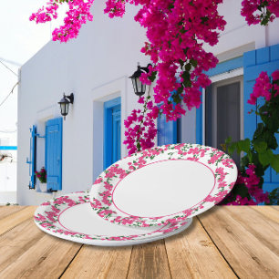 Bougainvillea Santorini Greek/ Spanish themed Paper Plate