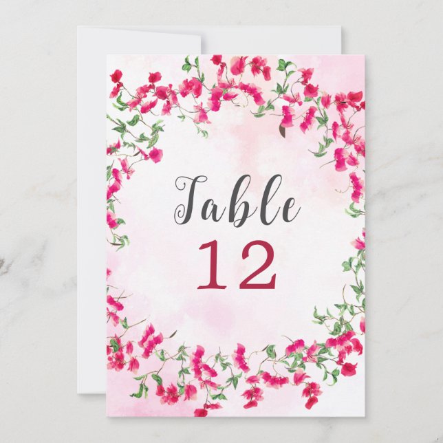 Bougainvillea Tropical Forest Wedding Table Number (Front)
