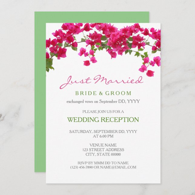 Bougainvillea tropical reception eloped invitation (Front/Back)