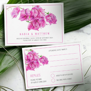 Bougainvillea watercolor pink white wedding  RSVP card