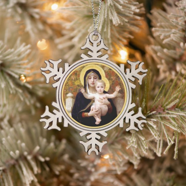 Bougereau Madonna and Child Snowflake Pewter Christmas Ornament (Tree)