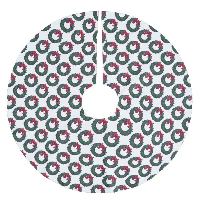 Boughs of Holly Brushed Polyester Tree Skirt (Front)