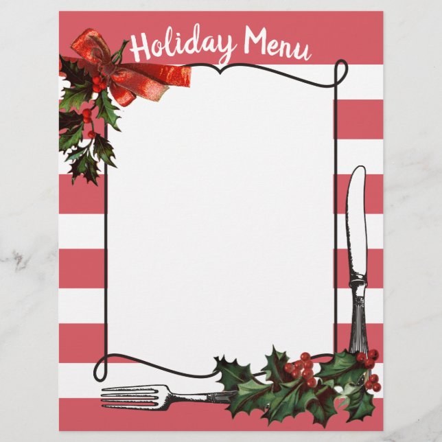 Boughs of holly Christmas holiday menu letterhead (Front)