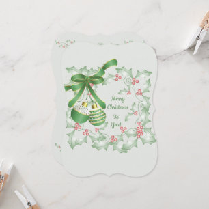 Boughs of Holly Light Green Pink Christmas Card