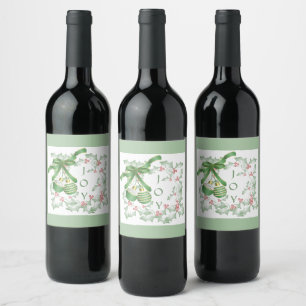 Boughs of Holly Light Green Pink Wine Label