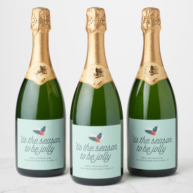 Boughs of Holly Personalised Sparkling Wine Label (Bottles)