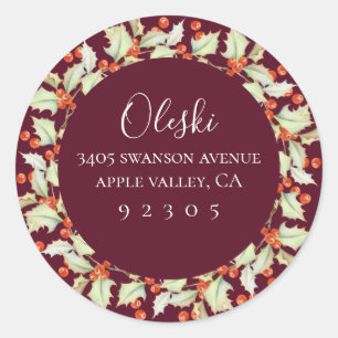 Boughs Of Holly Wreath Return Address Sticker