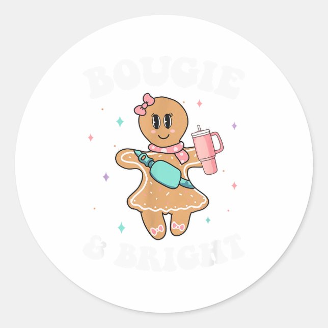 Bougie &amp; Bright Funny Christmas Gingerbread Gi Classic Round Sticker (Front)