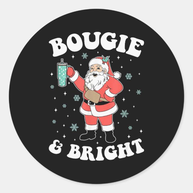 Bougie &amp; Bright Funny Christmas Santa Claus  Classic Round Sticker (Front)