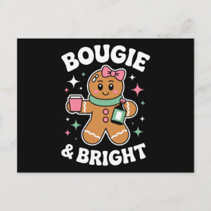 Bougie And Bright Christmas Gingerbread Girl Bow Holiday Postcard