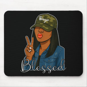 Bougie Blessed Camo Hat Christian Black Woman Mouse Pad