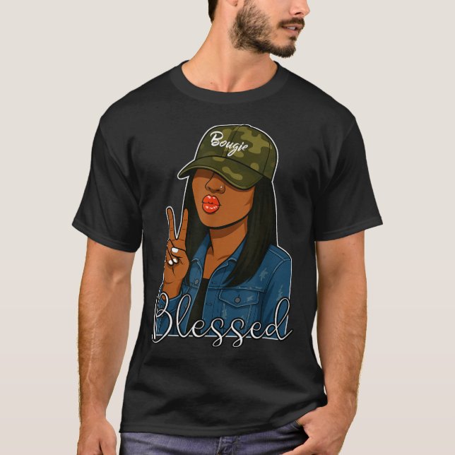 Bougie Blessed Camo Hat Christian Black Woman  T-Shirt (Front)
