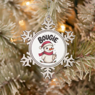 Bougie Christmas Snowman Santa Hat Iced Coffee Snowflake Pewter Christmas Ornament