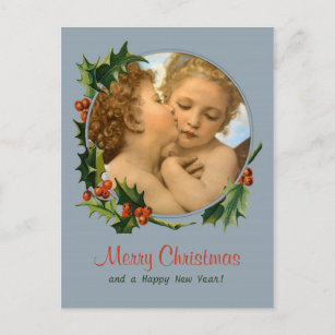 Bouguereau First kiss children CC0043 Christmas Holiday Postcard
