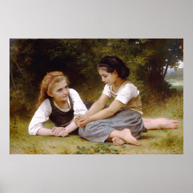 Bouguereau's 1882 The Nut Gatherers  Les noisettes Poster (Front)