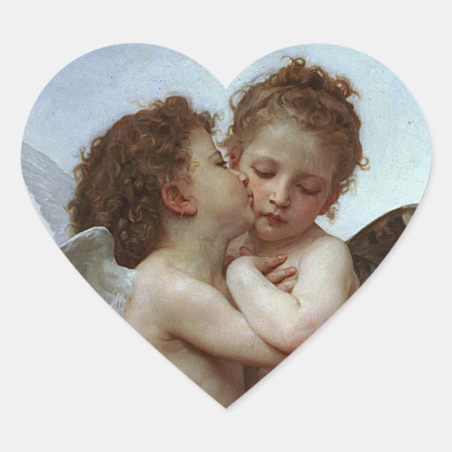 Bouguereau's L'Amour et Psyche, enfants (Cupid) Heart Sticker (Front)