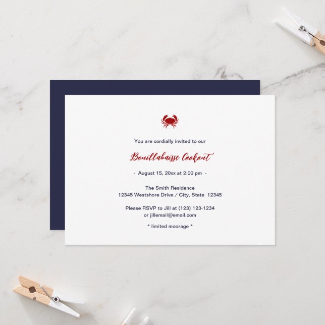 Bouillabaisse Beach Cookout Party Invitations (Front/Back In Situ)