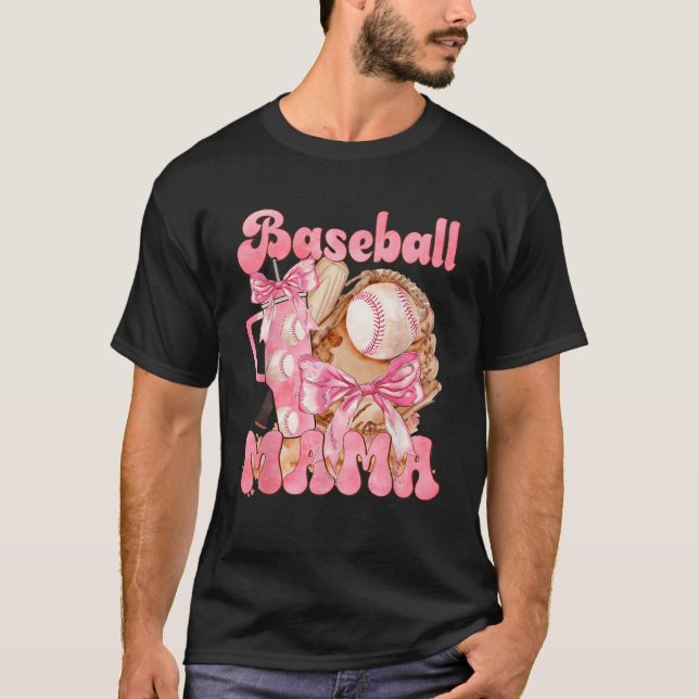 Boujee Baseball Mama Baseball Coquette Bow T-Shirt (Front)